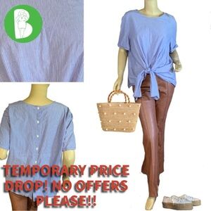 ANN TAYLOR BLUE & WHITE STRIPED BACK BUTTON DOWN WITH FRONT TIE TOP (XL)